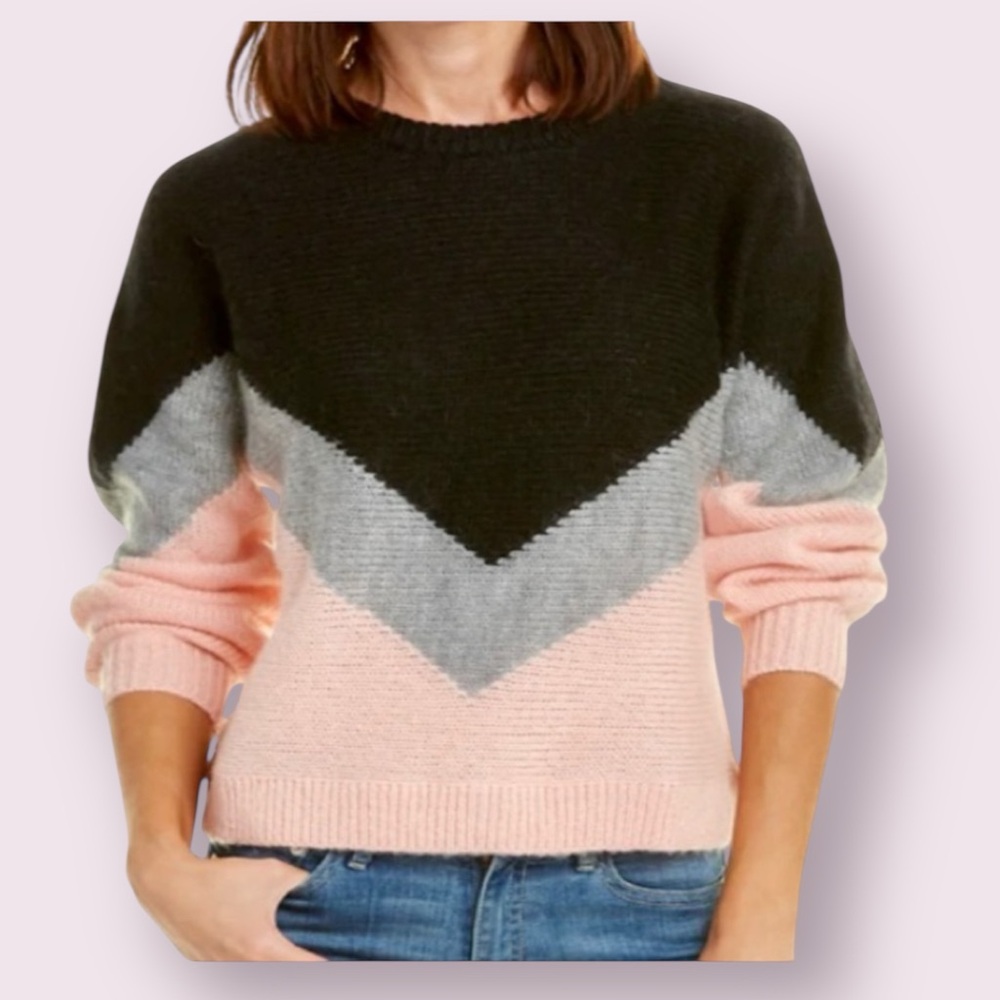 Avantlook Colorblock Wool Blend Sweater Black Gray and Pink Size Large